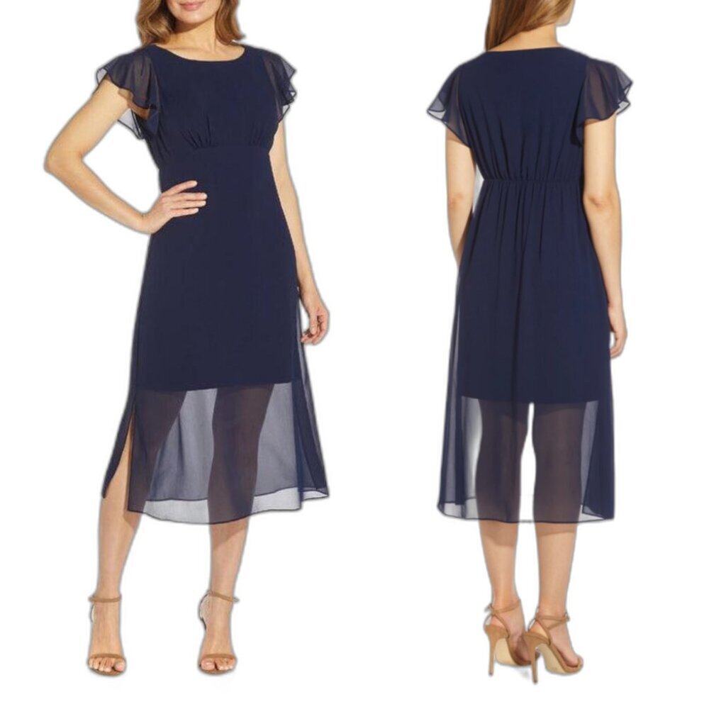 Adrianna Papell Chiffon Midi Dress in Navy Blue Size 2